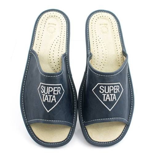 NOWO Pánské kožené pantofle Super Dad Navy Blue