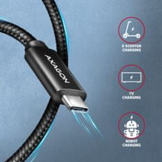 AXAGON kabel USB-C - USB-C, 240W 5A, ALU, opletený, 2,5m, černá