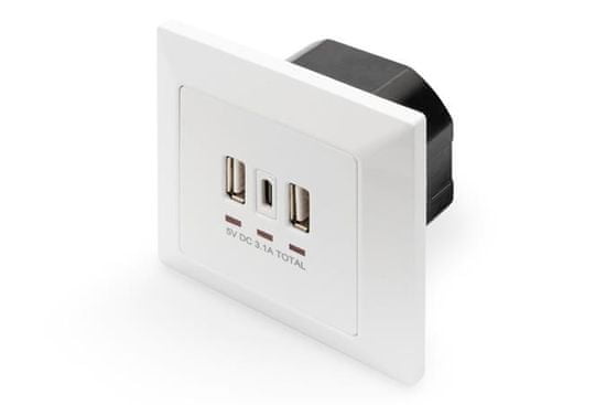 Digitus Nabíjecí zásuvka na zeď pro smartphony/tablety s 2 x USB A, 1 x USB Type-C , 3100 mA, UP