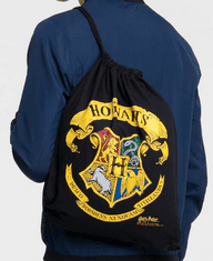 CurePink Bavlněnný gym bag - vak se šňůrkami Harry Potter: Erb Bradavice - Hogwarts Crest (35 x 44 cm) černá bavlna