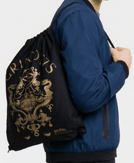 CurePink Bavlněnný gym bag - vak se šňůrkami Harry Potter: Erb Gringottovy banky (35 x 44 cm) černá bavlna