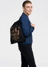 CurePink Bavlněnný gym bag - vak se šňůrkami Harry Potter: Erb Gringottovy banky (35 x 44 cm) černá bavlna