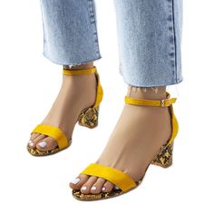 Žluté sandály na jehlovém podpatku s motivem hadí kůže Azevedo velikost 40