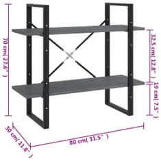 Vidaxl Knihovna se 2 policemi šedá 80 x 30 x 70 cm masivní borovice