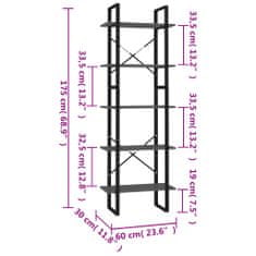 Vidaxl Knihovna s 5 policemi šedá 60 x 30 x 175 cm kompozitní dřevo