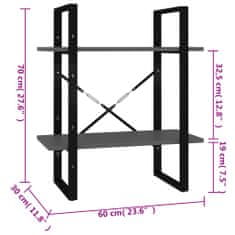 Vidaxl Knihovna se 2 policemi šedá 60 x 30 x 70 cm kompozitní dřevo