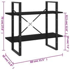 Vidaxl Knihovna se 2 policemi černá 80 x 30 x 70 cm kompozitní dřevo