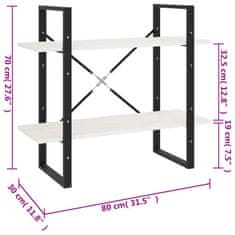 Vidaxl Knihovna se 2 policemi bílá 80 x 30 x 70 cm masivní borovice