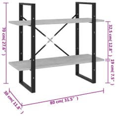 Vidaxl Knihovna se 2 policemi betonově šedá 80 x 30 x 70 cm kompozit