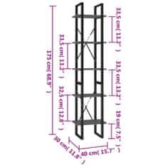 Vidaxl Knihovna s 5 policemi šedá 40 x 30 x 175 cm kompozitní dřevo