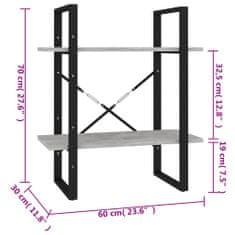 Vidaxl Knihovna se 2 policemi betonově šedá 60 x 30 x 70 cm kompozit