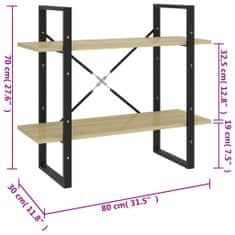 Vidaxl Knihovna se 2 policemi dub sonoma 80x30x70 cm kompozitní dřevo