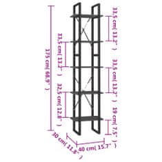 Vidaxl Knihovna s 5 policemi šedá 40 x 30 x 175 cm borové dřevo