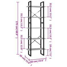 Vidaxl Knihovna s 5 policemi betonově šedá 60 x 30 x 175 cm kompozit