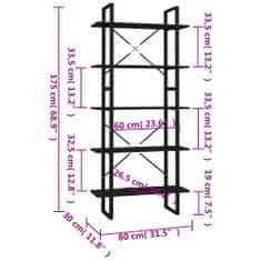 Vidaxl Knihovna s 5 policemi černá 80 x 30 x 175 cm kompozitní dřevo