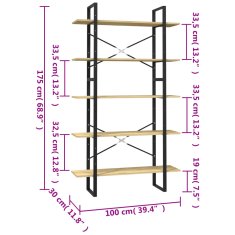 Vidaxl Knihovna s 5 policemi 100 x 30 x 175 cm borové dřevo