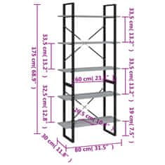 Vidaxl Knihovna s 5 policemi šedá sonoma 80x30x175 cm kompozitní dřevo