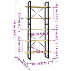 Vidaxl Knihovna s 5 policemi 80 x 30 x 175 cm borové dřevo