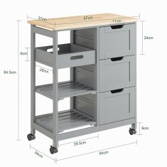 SoBuy SoBuy FKW79-HG Kuchyňský vozík Servírovací vozík Světle šedý 67 x 84,5 x 37 cm