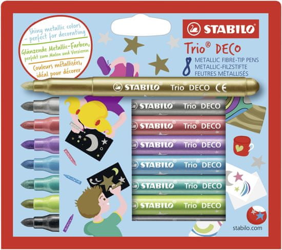 Stabilo Metalický vláknový fix s XL hrotem - STABILO Trio DECO - 8 ks sada - 8 různých barev