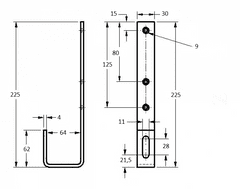 sapro FVE střešní hák typu J (L220) jednoduchý 220mm