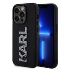 Karl Lagerfeld  3D Rubber Glitter Logo Karl Zadní Kryt pro iPhone 15 Pro Black