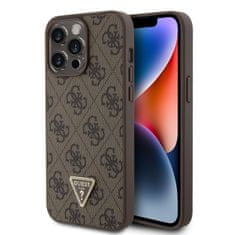 Guess  PU 4G Strass Triangle Metal Logo Zadní Kryt pro iPhone 15 Pro Max Brown