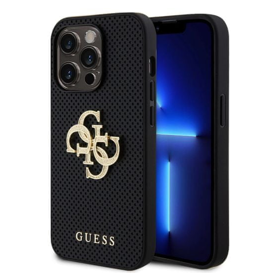 Guess Zadní kryt PU Perforated 4G Glitter Metal Logo pro iPhone 14 Pro Max černý