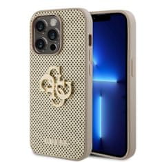 Guess Zadní kryt PU Perforated 4G Glitter Metal Logo pro iPhone 14 Pro zlatý