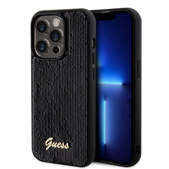 Guess Zadní kryt Sequin Script Logo pro iPhone 14 Pro Black