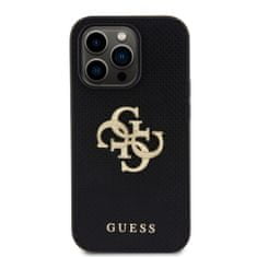 Guess Zadní kryt PU Perforated 4G Glitter Metal Logo pro iPhone 14 Pro Max černý