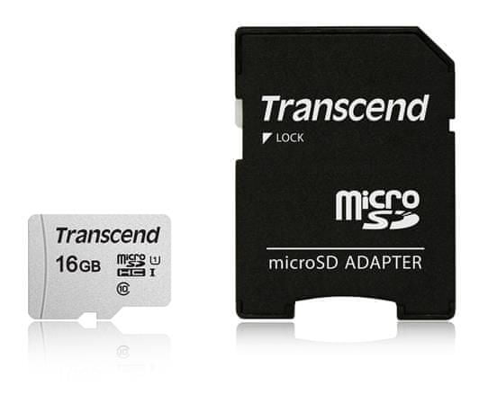 Transcend 16GB microSDHC 300S UHS-I U1 (Class 10) paměťová karta (s adaptérem)