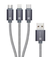 Connect IT Wirez 3in1 USB-C & Micro USB & Lightning, silver gray, 1,2 m