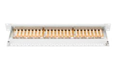 Digitus CAT 6 patch panel, stíněný, 24 portů RJ45, 8P8C, LSA, 1U, montáž do stojanu, šedá, 482x44x109 mm