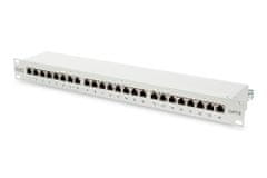 Digitus CAT 6 patch panel, stíněný, 24 portů RJ45, 8P8C, LSA, 1U, montáž do stojanu, šedá, 482x44x109 mm