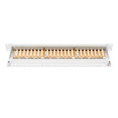 Digitus CAT 6 patch panel, stíněný, 24 portů RJ45, 8P8C, LSA, 1U, montáž do stojanu, šedá, 482x44x109 mm