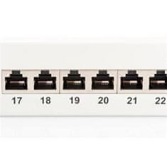 Digitus CAT 6 patch panel, stíněný, 24 portů RJ45, 8P8C, LSA, 1U, montáž do stojanu, šedá, 482x44x109 mm