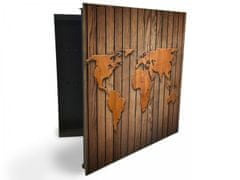 Glasdekor skříňka na klíče - dřevěná mapa světa - Otevírání: Levé, Barva skříňky: Bílá