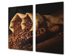 Glasdekor Ochranná deska zrna kávy v jutovém pytli - Ochranná deska: 50x50cm, Lepení na zeď: Bez lepení na zeď