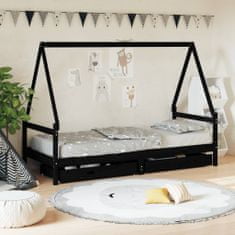 Vidaxl Dětská postel se zásuvkami černá 90x200 cm masivní borové dřevo