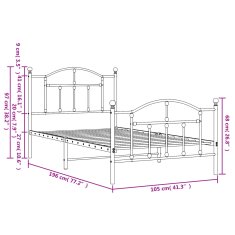 Vidaxl Kovový rám postele s hlavovým a nožním čelem bílý 100 x 190 cm