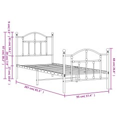 Vidaxl Kovový rám postele s hlavovým a nožním čelem bílý 90 x 200 cm