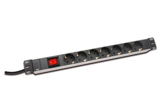 Digitus 19" PDU, 1U hliník, SCHUKO -> 7x CEE 7/4, vypínač