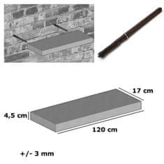 Moderix Rustikální Dřevěná Silná Závěsná Nástěnná Police Monochrome, 17 cm, 120 cm