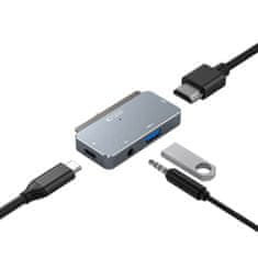 Tech-protect V6 HUB adaptér USB / USB-C / HDMI / 3.5mm jack, šedý