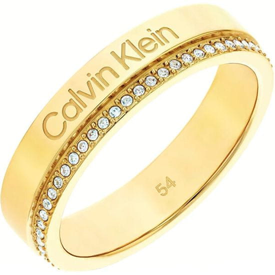 Calvin Klein Pozlacený prsten s krystaly Minimal Linear 35000201