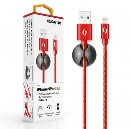 Aligator PREMIUM Datový kabel 2A, Lightning červený