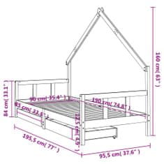 Greatstore Dětská postel se zásuvkami 90 x 190 cm masivní borové dřevo