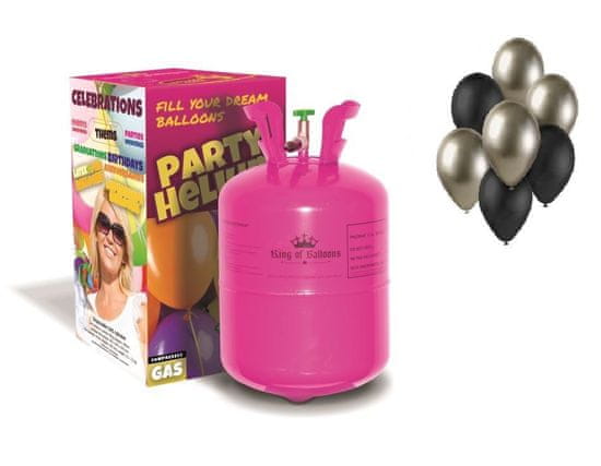 Helium sada HELIUM + SADA LATEXOVÝCH BALÓNKŮ - chromovaná prosecco,černá 7 ks - 30 cm