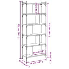 Vidaxl Knihovna s 6 policemi hnědý dub 76x32x192 cm kompozitní dřevo